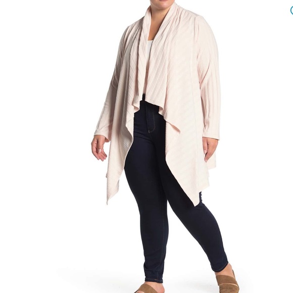 Amie Pink Waterfall Drape Rib Knit Shark Bite Cardigan - Picture 1 of 6